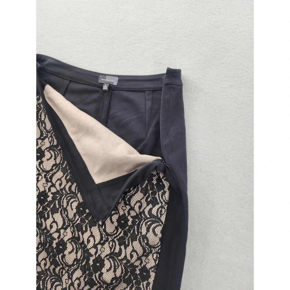The Limited Black Lace Panel Pencil Skirt Size 8 Professional Workwear Chic 80s